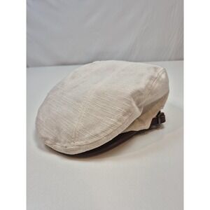 Christys' Hat Flat Cap Strap Back Mens M White Linen Cotton Handmade Lined